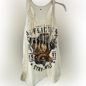 NWT Affliction rhinestone racerback fringe tee